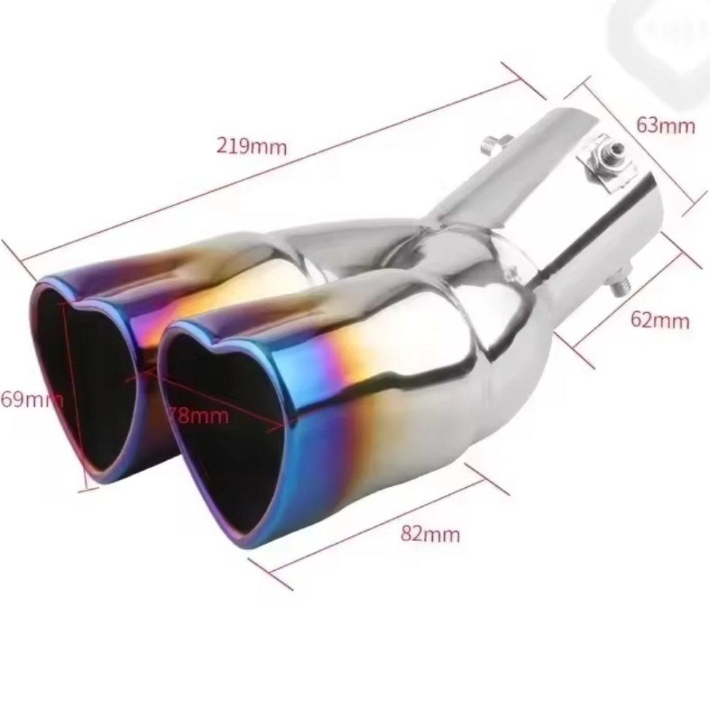 New Stainless steel double Heart Bent Exhaust Muffler Choose Color 2.5"